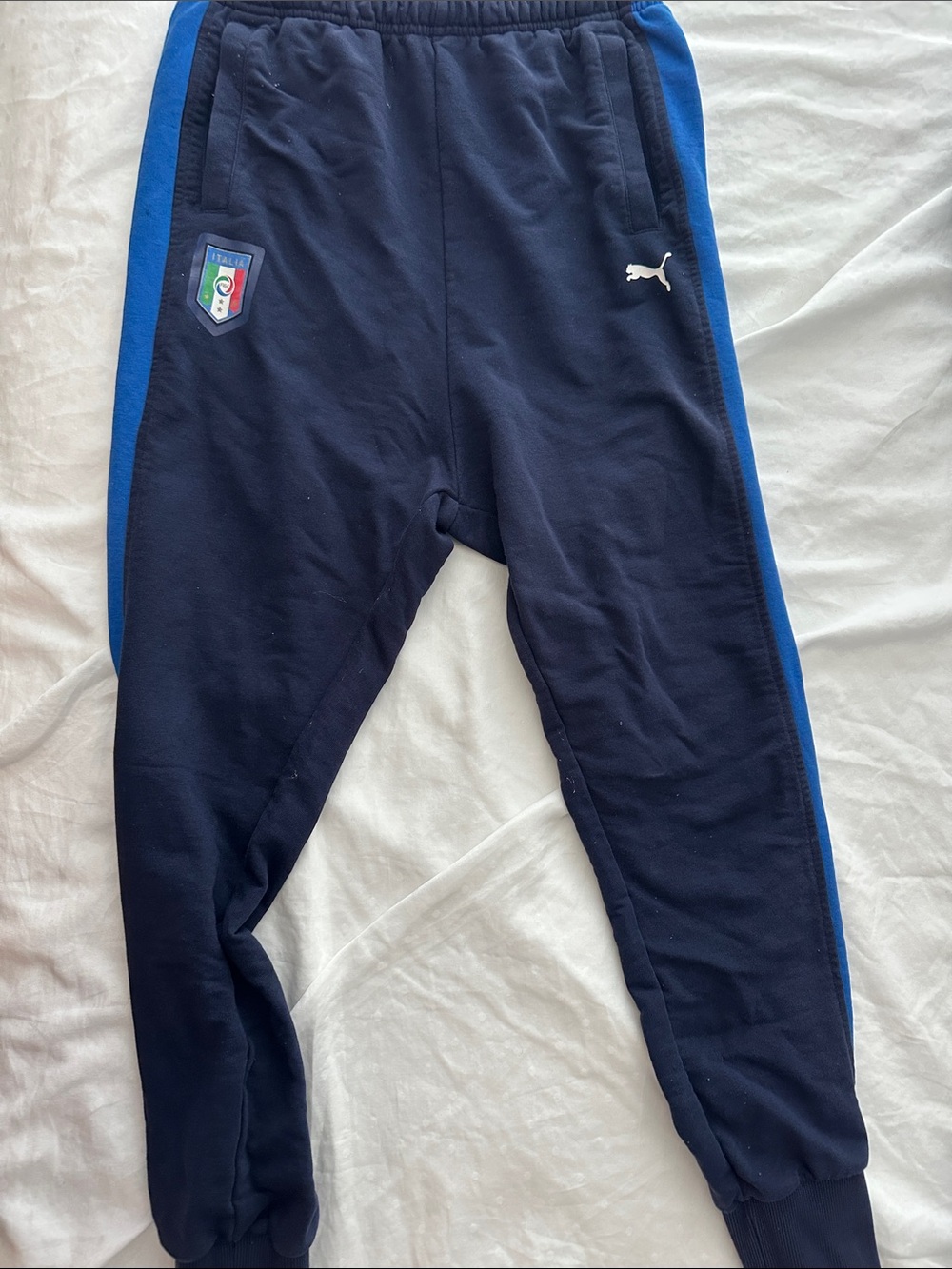 Puma Navy Joggers with Bright Blue Side Stripes